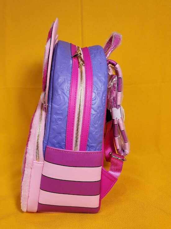 Loungefly Disney Alice in Wonderland Cheshire Cat Fuzzy Pink Mini Backpack NEW